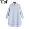 Kvinnor mode med fickor överdimensionerade asymmetri blusar vintage långärmad knapp-up kvinnliga skjortor blusa chic toppar 210507
