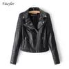 Fitaylor Women Motorcycle Faux Leather Jackets Ladies Streetwear Black Coat Long Sleeve Autumn Biker Zippers Outwear 210927