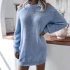 Off Cold Shoulder Solid Knit Maglione Abito Donna O-Collo Manica lunga Allentato Mini abiti in maglia Moda casual femminile 210518