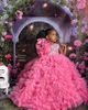 2021 Lüks Pembe Tutu Çiçek Kız Elbise Dantel Boncuklu Katlı Tül Lilttle Çocuklar Doğum Günü Pageant Weddding Gowns ZJ556