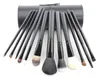 12st Cylinder Barrel Makeup Brush Set High-end Animal Hair Penslar med läderkopphållare 4 färger Drop Ship 1Set