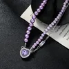 Pendant Necklaces Vintage Purple Crystal Heart Pearl Choker Necklace For Women Girl Aesthetic Love Pendants Collar Neck Chain