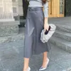 Elegante saia de cintura alta para as mulheres vintage harajuku pu faux couro midi saias midi escritório senhora casual sólido longa saia 210619