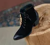 مصمم النمط البريطاني المرأة الدانتيل متابعة مارتن الأحذية جلد طبيعي الفاخرة خمر أحذية الكاحل أشار أصابع القدم مكتنزة كعب الأزياء سيدة عالية أعلى دراجة نارية الأحذية