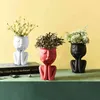 Hars Abstracte Gezicht Bloem Pot Figurines Vaas Decoratie Zittende Sculptuur Tafelblad Regeling Container Gift Ornamenten 211215