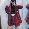 Claret Plaid Women Shorts office Wear High Waist Casual Vintage Buttoned Side OL Elegant Outwear 210521