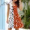 Jocoo Jolee Casual Short Sleeve V Neck Tie Bow Slim A Line Dress Elegant Polka Dot Color Block Chiffon Mini Dress Beach Sundress 210518