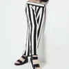 봄 줄무늬 느슨한 넓은 다리 바지 캐주얼 디자인 탄성 허리 여성 바지 간단한 빈티지 femme pantalon 13A217 210525