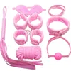 7pcs Bondage Set Fetish Adulti Giochi a mano Polsini della caviglia Eye Patch Collari Bocca Gag Corda Frusta Giocattoli del sesso per coppia