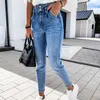 Kadın Mavi Yüksek Bel Kalem Kot Ince Düğme Cepler Bayanlar Denim Pantolon Bahar Vintage Streetwear Pantolon Kadın Alt 210616