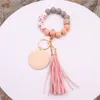 Wristlet Keychain Key Ring Bracelet Silicone Beaded Wrist Cute Keychains for Women Bangle Elastic Portable Car Keyrings Chains Girls with Faux Leather Tassel Keys