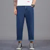 Simple Loose Men's Jeans Big Clothing Casual Nine-point Harlan Pants Size 28-48 For Fat Man Dark Blue Old Daddy Trousers