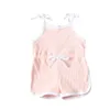 Retailwhole girl Candy Bow Strap jumpsuits skinny girls kids cotton onepiece onesies Jumpsuit 4 colors children design cloth2750299