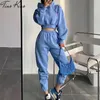 Kadın Eşofman Kırpma Üst Hoodies İki Adet Set Yüksek Bel Kazak Kapüşonlu Joggers Takım Elbise Kadın Sonbahar Bayan Sportwear Setleri 220308