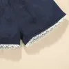 Set per bambini estivi Casual senza maniche leopardato con scollo a V Top Pantaloncini blu scuro 2 pezzi Set di vestiti per ragazze 0-2T 210629