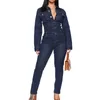 Plus Size Jean Jumpsuit Overalls voor Vrouwen Solid Full Mouw Single Breasted Sexy Lady Blue Denim Skinny Bodysuit TREND 210517