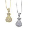 Collier en zircone cubique entièrement pavée pour femmes, pendentif de sac d'argent en Dollar glacé, Hip Hop, avec boîte de Tennis, chaîne 245y