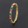 2020 Ny Bohemian Manschett Armband Clip-On Buckle Rainbow CZ Stone Bangles För Kvinnor Mode Smycken Charm Smycken Tillbehör Q0717