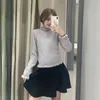 Women Vintage Solid Pullover Sweater Spring Autumn High Collar Blended Knitted Blouse Office Lady Tops Base Female Coat 210521