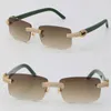 Nouvelles lunettes de soleil sans monture en diamant micro-pavé Original Green Plank Mens Rocks Cadre Homme et Femme Lunettes 18K Or C Décoration Wom203I