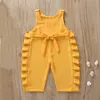 Summer Girl Clothes Bowknot Effen Broek Overalls Jumpsuit Voor Kinderen Meisjes Pant 210528