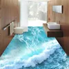 Fondos de pantalla Personalizado Autoadhesivo Piso Mural Papel tapiz Moderno Sea Wave 3D Azulejos Etiqueta Baño Dormitorio PVC Papel de pared impermeable 3 D