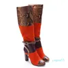 Boots Fashion Women Knee High Square Heels Pointed Toe Gorgeous Red Brown Party Shoes US Size 4-12