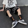 Harajuku Streetwear Iron Chain Pattern Jogger Shorts Men And Women Hip Hop Skateboard Summer Elastic Waist 210714