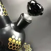 Delikat Svart Glas Vatten Bongs Med Golden Honeycomb Pattern Hookah Rökpipor