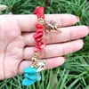 Bracelet créatif fait à la main pierres naturelles corail rouge synthétique Turquoises alliage feuille papillon pendentif Bracelet femme