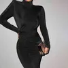 CNYISHE TURTLENECK Långärmad Höst Lång Klänning Kvinnor Fashion Sheath Party Dress Sexig Office Lady Maxi Klänningar Vestidos 211206