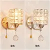 Nowoczesny Złoty LED Kryształ ściany Światła z ciągnięciem Switch Sypialnia Lampa nocna Salon Tło Aisle Lampy WJ10