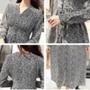 Elegant Women Dress Long Sleeve V-Neck Dot Chiffon Button A-Line Empire es Fashion Korean Vintage 8560 50 210508