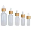 15 ml 30 ml 50 ml Flacons compte-gouttes en verre transparent ambre givré avec bouteille d'huile essentielle de bouchon en bambou