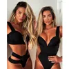 2021 New Sexy Bikini Black Push Up Swimsuit Women Swimwear Splicing Bathing Suit Beach Swimming Suit 210319