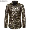 Herren Paisley Gold Shiny Print Kleid Hemden Luxus Design Slim Fit Button Down Stilvolle Hemd Männer Hochzeit Party Bankett Chemise 210522