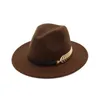 Fedora Hoed Mannen Voor Vrouw Wollen Top Britse Stijl Bladgoud Veer Jazz Goth Hoeden Designer Bruiloft Brede Brim3197678