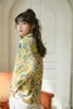 Gul blomma skjorta kvinnor fall knapp upp långärmad blus lös avslappnad blommig topp koreanska mode kläder 210427