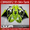 Bodys + Tank Honda CBR600 CBR 600 F2 FS CC 600F2 91-94 Karoser 63no.19 600FS 600CC CBR600F2 91 92 93 94 CBR600-F2 Hafif Yeşil CBR600FS 1991 1992 1993 1994 Fairing Kiti