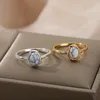 Cluster Ringen Vintage Ovaal Opaal Voor Vrouwen Rvs Gouden Streep Retro Groene Maansteen Accessoires Sieraden Gift Boheemse Mujer