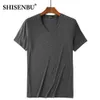 summer fashion V-Neck casual t-shirt loose pink black fitness 95% Bamboo Fiber Comfortable short sleeve tees mens t shirts men 210323