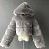 Women Fur Jackets Designer Short Hooded Fox Coat Fashion Imitation Fluffy Top Long Sleeve Stitching Coats