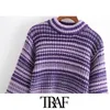 Women Fashion Striped Knitted Sweater Vintage High Neck Long Sleeve Female Pullovers Chic Tops 210507