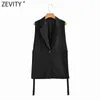 Zevity Women Fashion Solid Side Split One-Button Vest Vintage Kvinna Ärmlös Ytterkläder Suit Chic Outwear Waistcoat CT734 211220