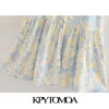 KPYTOMOA женское элегантное модное платье миди с оборками и цветочным принтом, винтажное женское платье с v-образным вырезом и рукавом три четверти, Vestidos 210325
