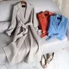 Dubbelsidig CShmere Coat Women 2021 Koreanska High-End Loose Elegant Woolen Vinter Lång ulljacka med bälte Y576 Kvinnors Blandningar