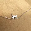 Pendant Necklaces Fashion Walking Cat Curved Cute Animal Necklace For Women Simple Silver Color Clavicle Chain Jewelry252J