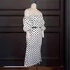 Black and White Polka Dot Dress Women Slit Sexy Bodycon Off Shoulder Short Lantern Sleeve Party Backless Celebrate Lady Fashion 210527