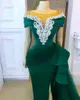 Muhteşem Zümrüt Yeşil Uzun Abiye 2021 Örgü Kap Kollu Mermaid Yüksek Yarık Afrika Kadınlar Örgün Parti Balo Elbise