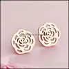 Oorbellen sieraden 18kgp rose goud kleur titanium stalen camellia klassieke 316L roestvrij voor vrouwen opmerking fade (GE105) 1 druppel levering 2021 D